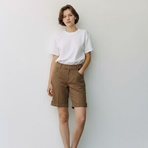 Mandee Solid Beige Brown Cotton Blend Stretchy Capri Bermuda Shorts Size 4